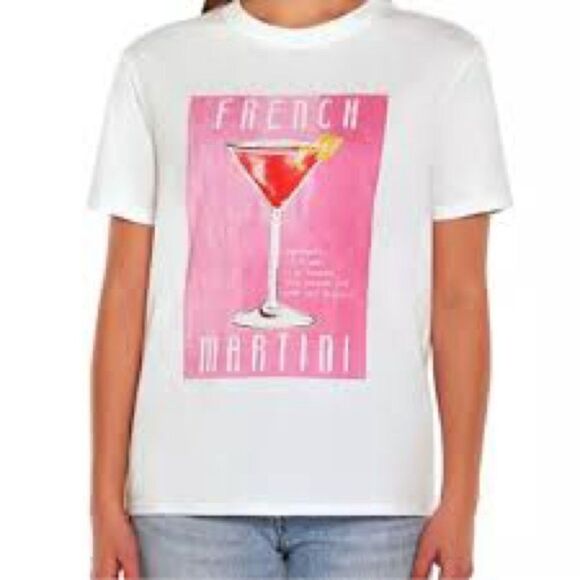 Wildfox White Graphic Tee with Pink French Martini size XL - Picture 1 of 4